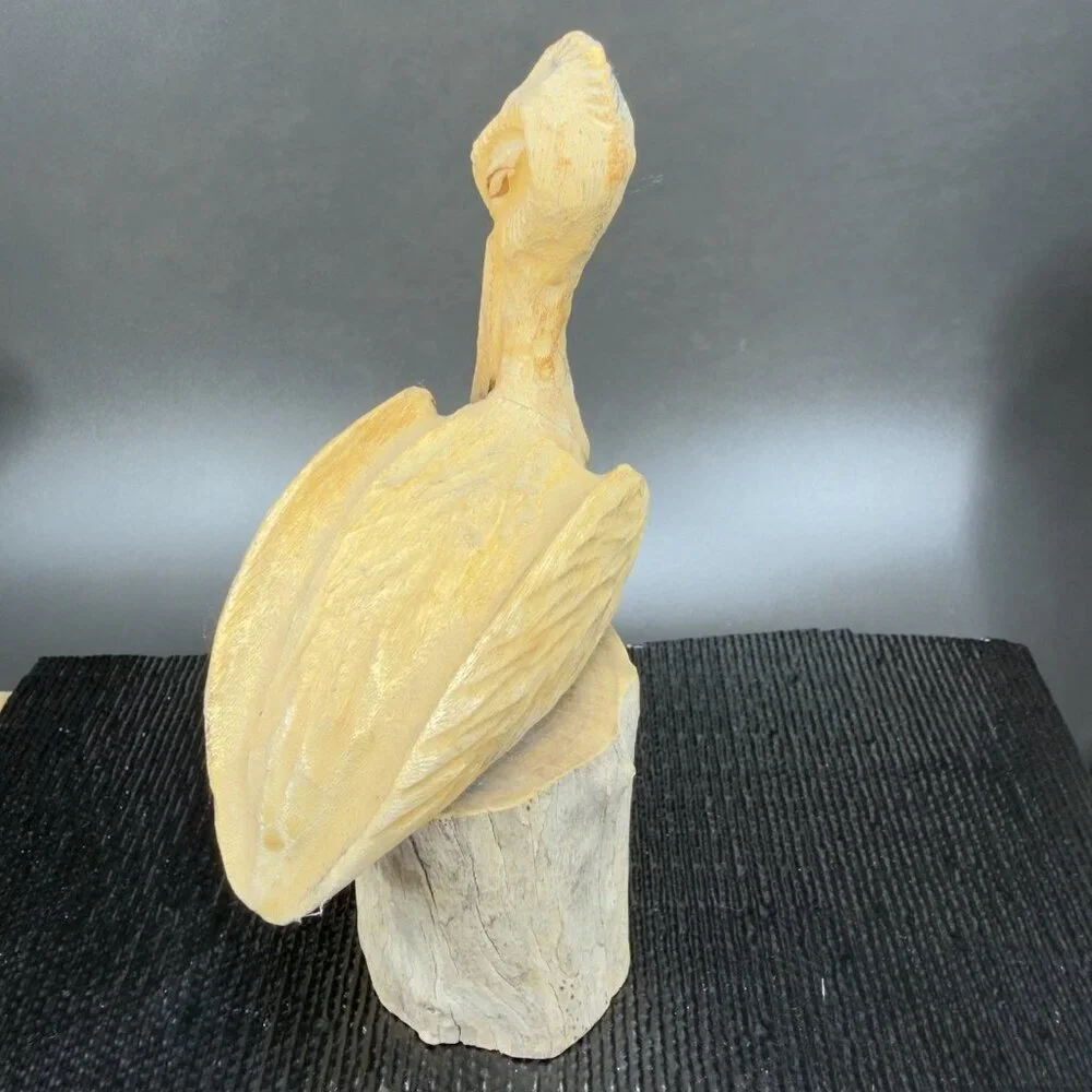 Vintage Hand Made Wooden Pelican Bird‎ Figurine Decor Hand Carved Figure VTG